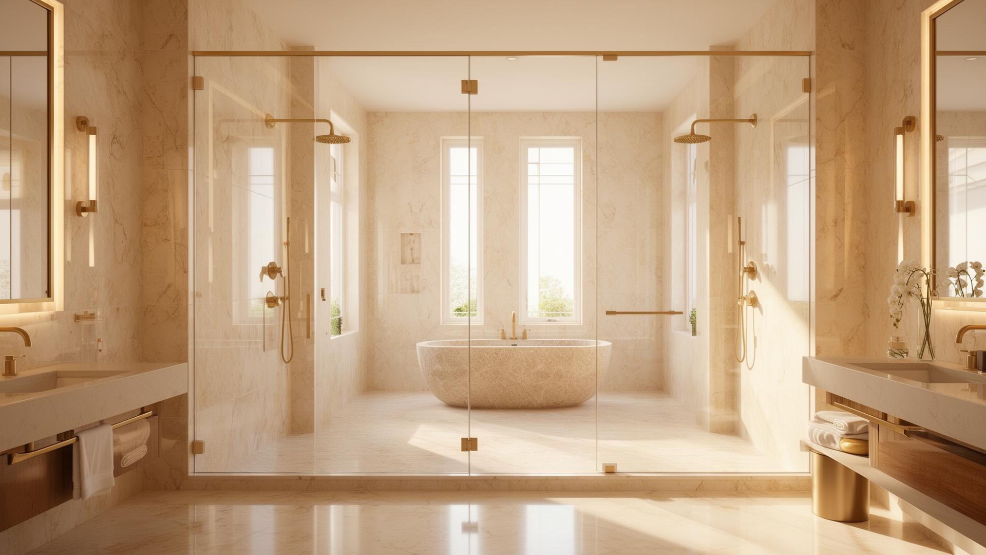 Luxury bathroom with frameless glass shower