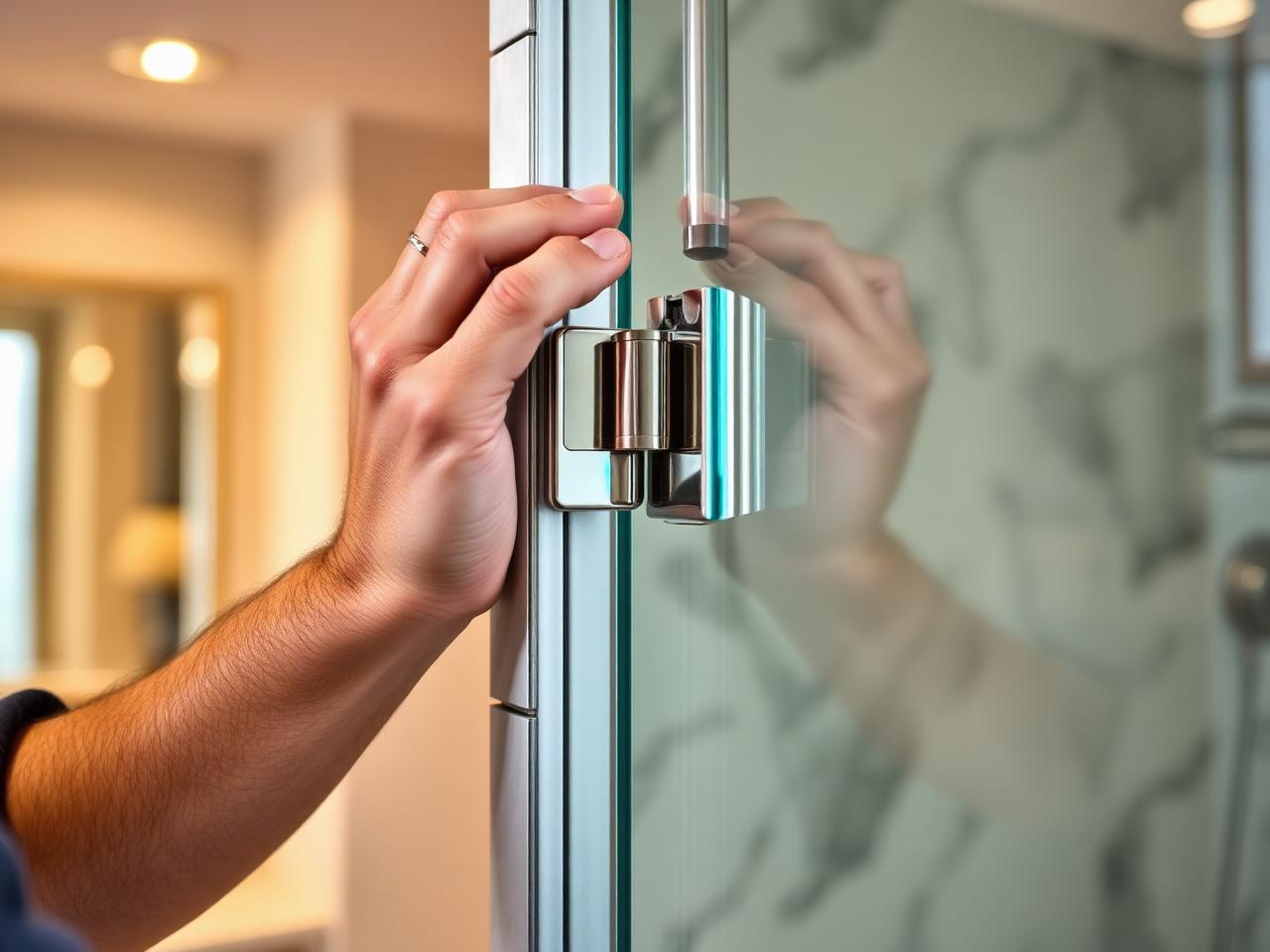 Craftsman installing frameless glass hinge